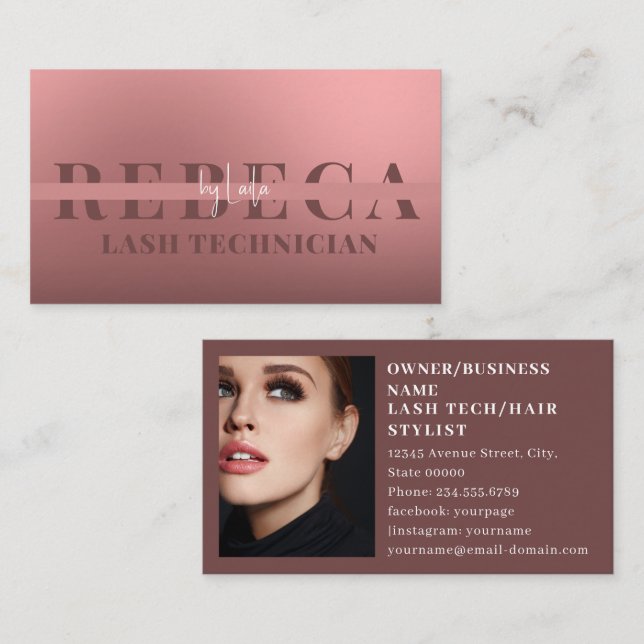 Tarjeta De Visita Artista de maquillaje de entrecejo Fotos Rosa 1 (Anverso / Reverso)