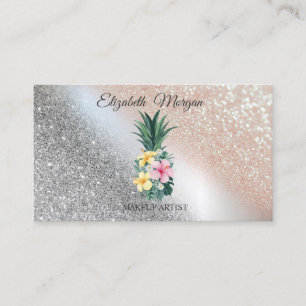 Tarjeta De Visita Artista de Maquillaje de Flores Tropicales de Piña