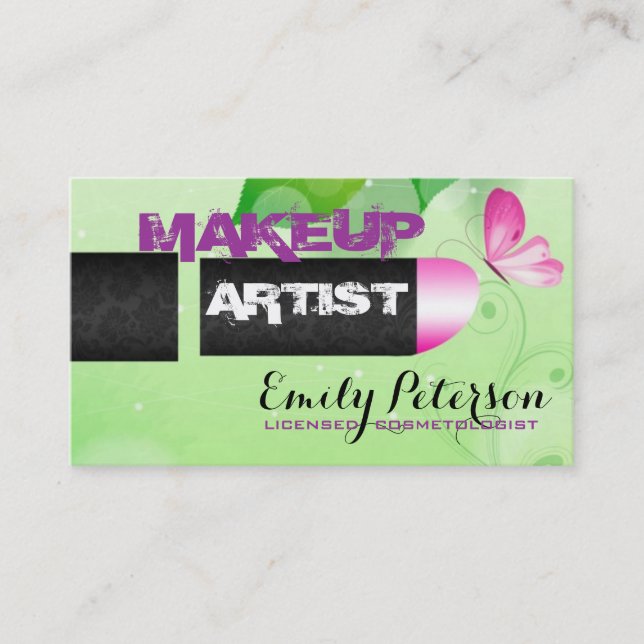 Tarjeta De Visita Artista de maquillaje de fondo verde de primavera (Anverso)