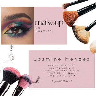 Tarjeta De Visita Artista de Maquillaje de Foto Simple Elegante Rosa