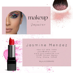 Tarjeta De Visita Artista de Maquillaje de Foto Simple Elegante Rosa