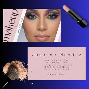 Tarjeta De Visita Artista de Maquillaje de Foto Simple Elegante Rosa