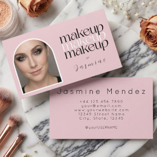 Tarjeta De Visita Artista de Maquillaje de Foto Simple Elegante Rosa