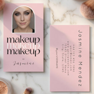 Tarjeta De Visita Artista de Maquillaje de Foto Simple Elegante Rosa