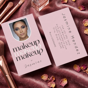 Tarjeta De Visita Artista de Maquillaje de Foto Simple Elegante Rosa