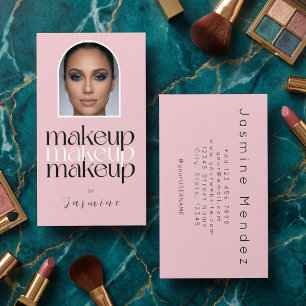 Tarjeta De Visita Artista de Maquillaje de Foto Simple Elegante Rosa