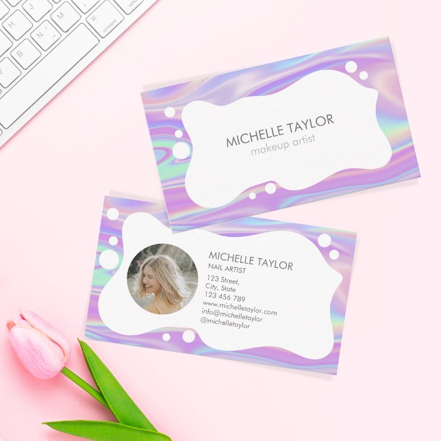 Tarjeta De Visita Artista de maquillaje de Holografía moderna y únic (Subido por el creador)