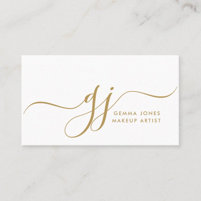 Tarjeta De Visita Artista de maquillaje de Iniciales de Guión Dorado (Anverso)