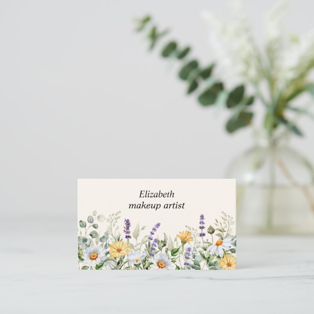 Tarjeta De Visita Artista de maquillaje de la frontera de flores sil (Anverso de pie)