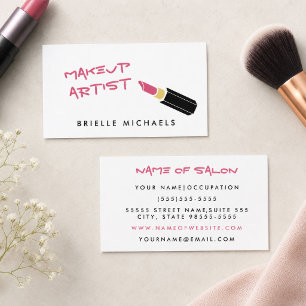 Tarjeta De Visita Artista de Maquillaje de Labial Rosa Moderno