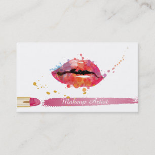 Tarjeta De Visita Artista de maquillaje de labios colorados rosados