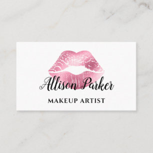 Tarjeta De Visita Artista de maquillaje de labios de Purpurina rosad