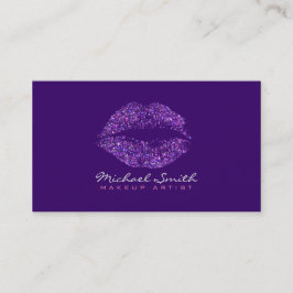 Tarjeta De Visita Artista de Maquillaje de Labios Morados Elegantes