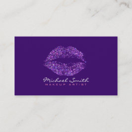 Tarjeta De Visita Artista de Maquillaje de Labios Morados Elegantes 