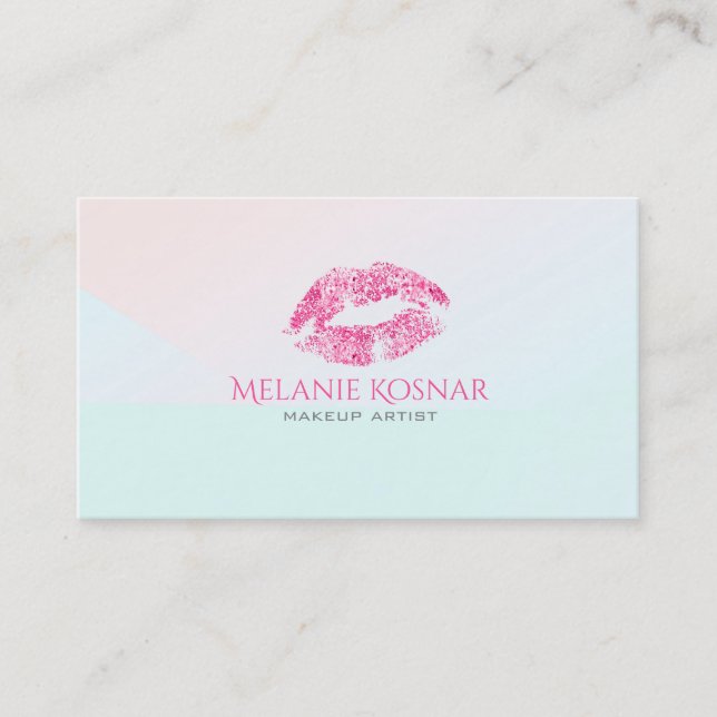 Tarjeta De Visita Artista de maquillaje de labios Purpurinas rosados (Anverso)