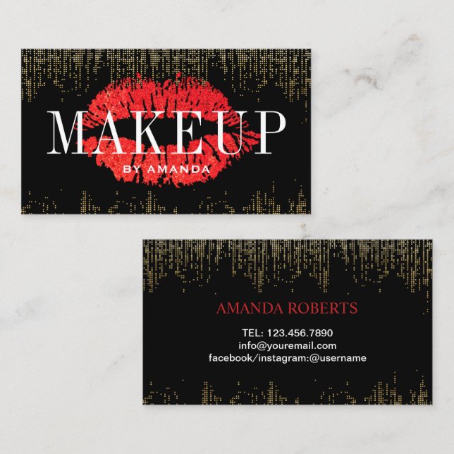 Tarjeta De Visita Artista de maquillaje de labios rojos Confetti de  (Anverso / Reverso)