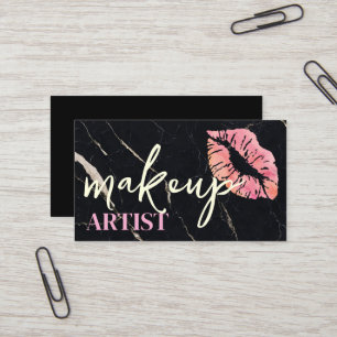 Tarjeta De Visita Artista de Maquillaje de Labios Rojos de Salón Neg