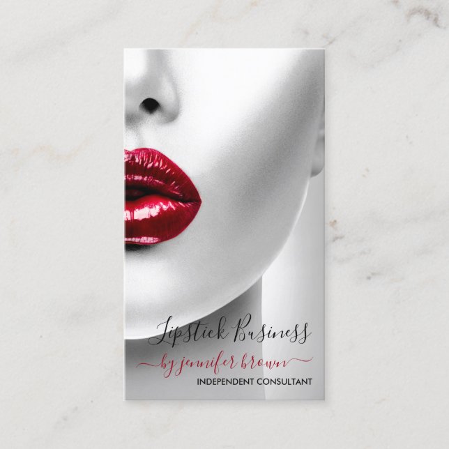 Tarjeta De Visita Artista de Maquillaje de Labios Rojos Foto de Cara (Anverso)