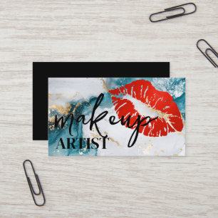 Tarjeta De Visita Artista de Maquillaje de Labios Rojos Salón Negro 