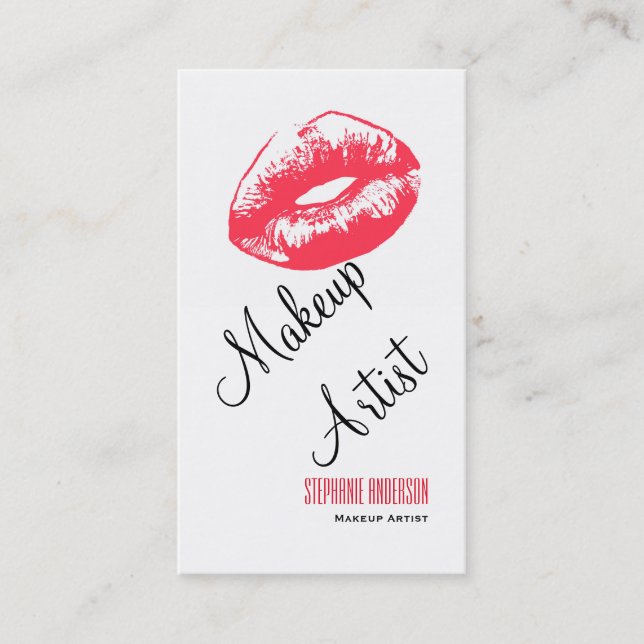 Tarjeta De Visita Artista de maquillaje de labios rosa audaces y ele (Anverso)