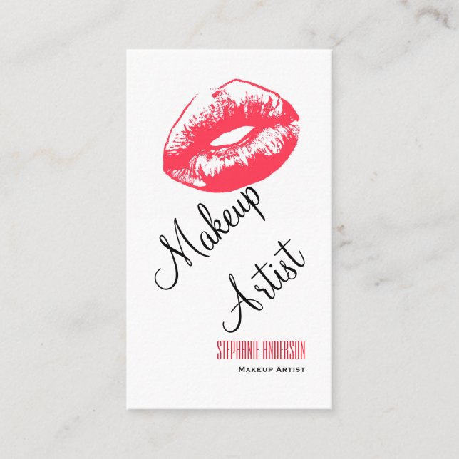 Tarjeta De Visita Artista de maquillaje de labios rosa audaces y ele (Anverso)