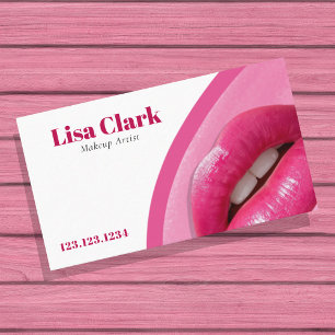 Tarjeta De Visita Artista de Maquillaje de Labios Rosados Modernos B