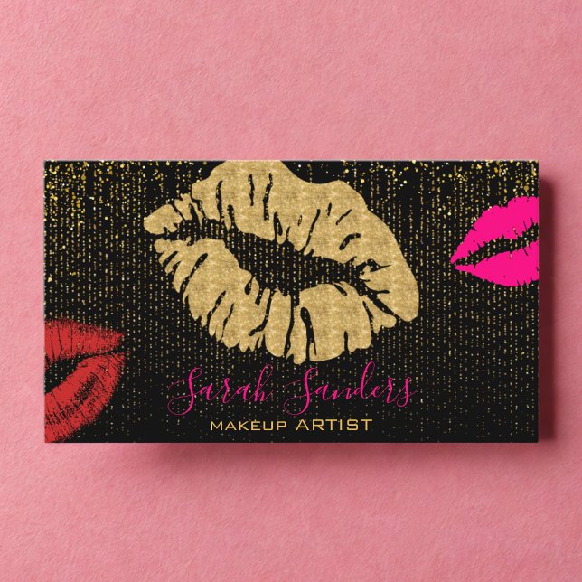 Tarjeta De Visita Artista de maquillaje de lápiz labial rosa calient (Subido por el creador)