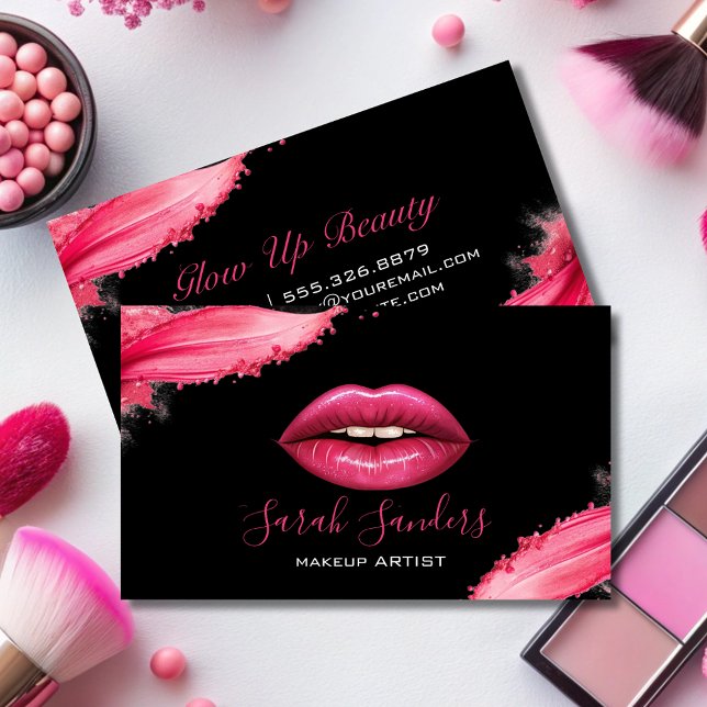 Tarjeta De Visita Artista de maquillaje de lápiz labial rosa calient (Subido por el creador)