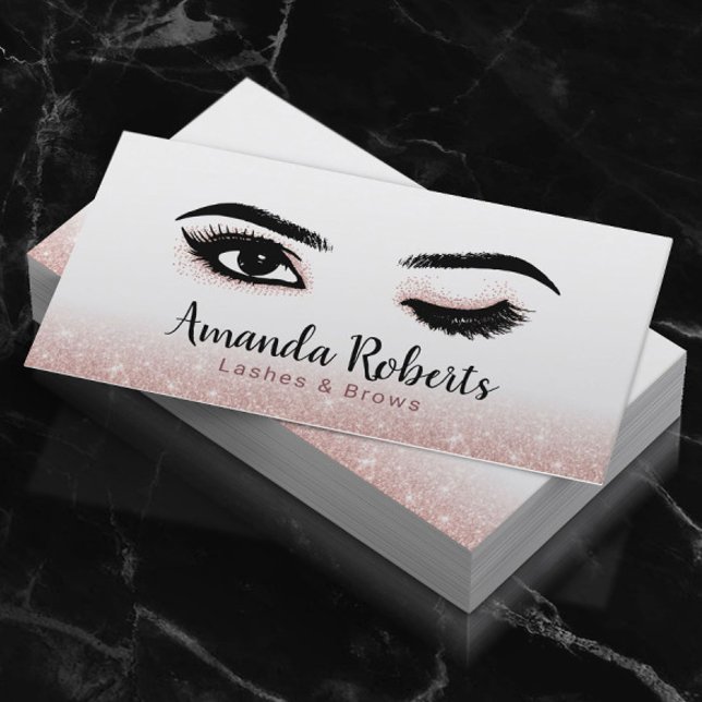 Tarjeta De Visita Artista de maquillaje de latigazos Wink Rosa Oro P (Subido por el creador)
