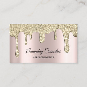 Tarjeta De Visita Artista de maquillaje de lino de Rosa de oro gotea