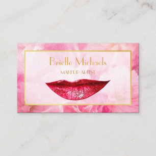 Tarjeta De Visita Artista de maquillaje de los labios de chispa rosa