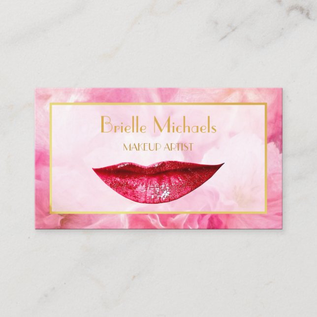 Tarjeta De Visita Artista de maquillaje de los labios de chispa rosa (Anverso)