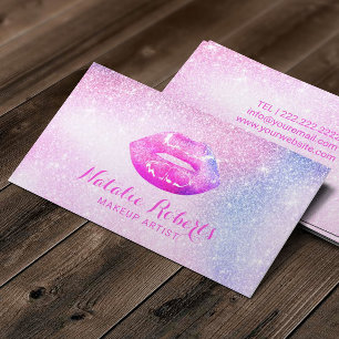 Tarjeta De Visita Artista de maquillaje de los labios de Moda rosa y
