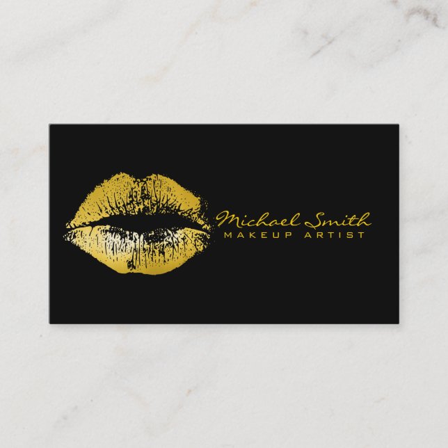 Tarjeta De Visita Artista de maquillaje de los labios de oro (Anverso)