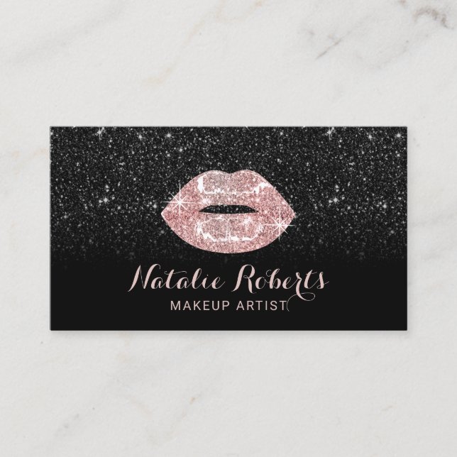 Tarjeta De Visita Artista de maquillaje de los labios de oro de los  (Anverso)