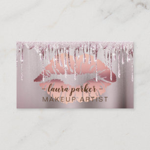 Tarjeta De Visita Artista de maquillaje de los labios de oro Rosa Pu