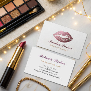 Tarjeta De Visita Artista de maquillaje de los labios de oro Rosa ún