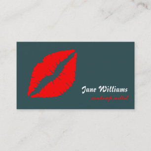 Tarjeta De Visita Artista de maquillaje de los labios rojos blancos