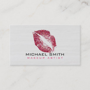 Tarjeta De Visita Artista de maquillaje de los labios rojos Madera m