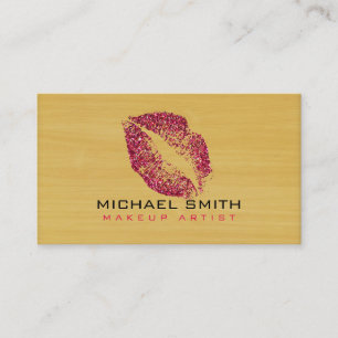 Tarjeta De Visita Artista de maquillaje de los labios rojos Madera m