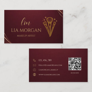 Tarjeta De Visita Artista de Maquillaje de Lujo Burgundy y Champagne