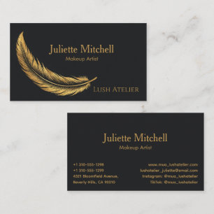 Tarjeta De Visita Artista de Maquillaje de Lujo con Plumas Black & G