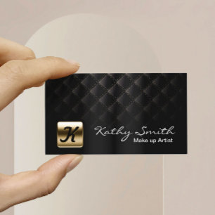 Tarjeta De Visita Artista de maquillaje de lujo negro y oro elegante