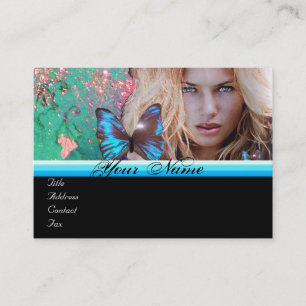 Tarjeta De Visita ARTISTA DE MAQUILLAJE DE MARIPOSA AZUL monograma v
