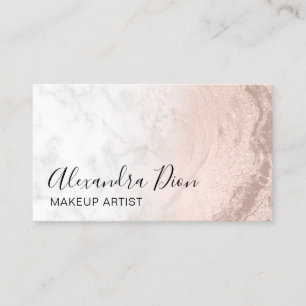 Tarjeta De Visita Artista de maquillaje de mármol purpurina rosa de