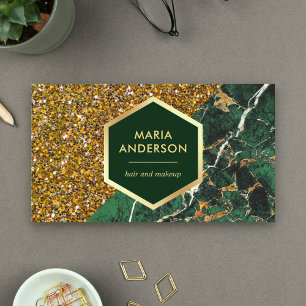 Tarjeta De Visita Artista de Maquillaje de Mármol Verde Esmeralda co