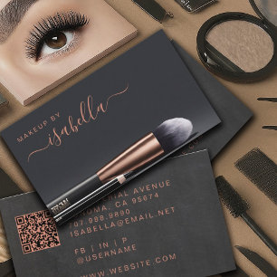 Tarjeta De Visita Artista de maquillaje de moda Código QR Cobre Negr
