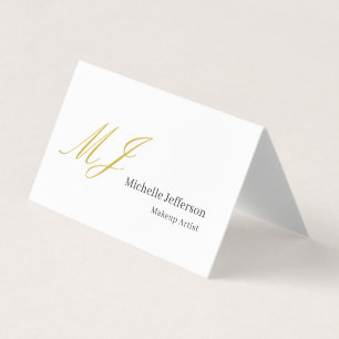 Tarjeta De Visita Artista de Maquillaje de Moda Monograma de Oro Neg