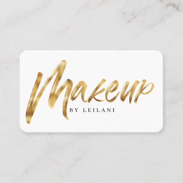 Tarjeta De Visita Artista de maquillaje de oro cepillado moderno (Anverso)