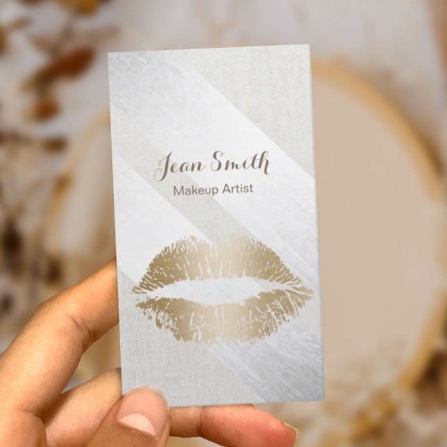 Tarjeta De Visita Artista de maquillaje de oro levanta plata geométr (Subido por el creador)
